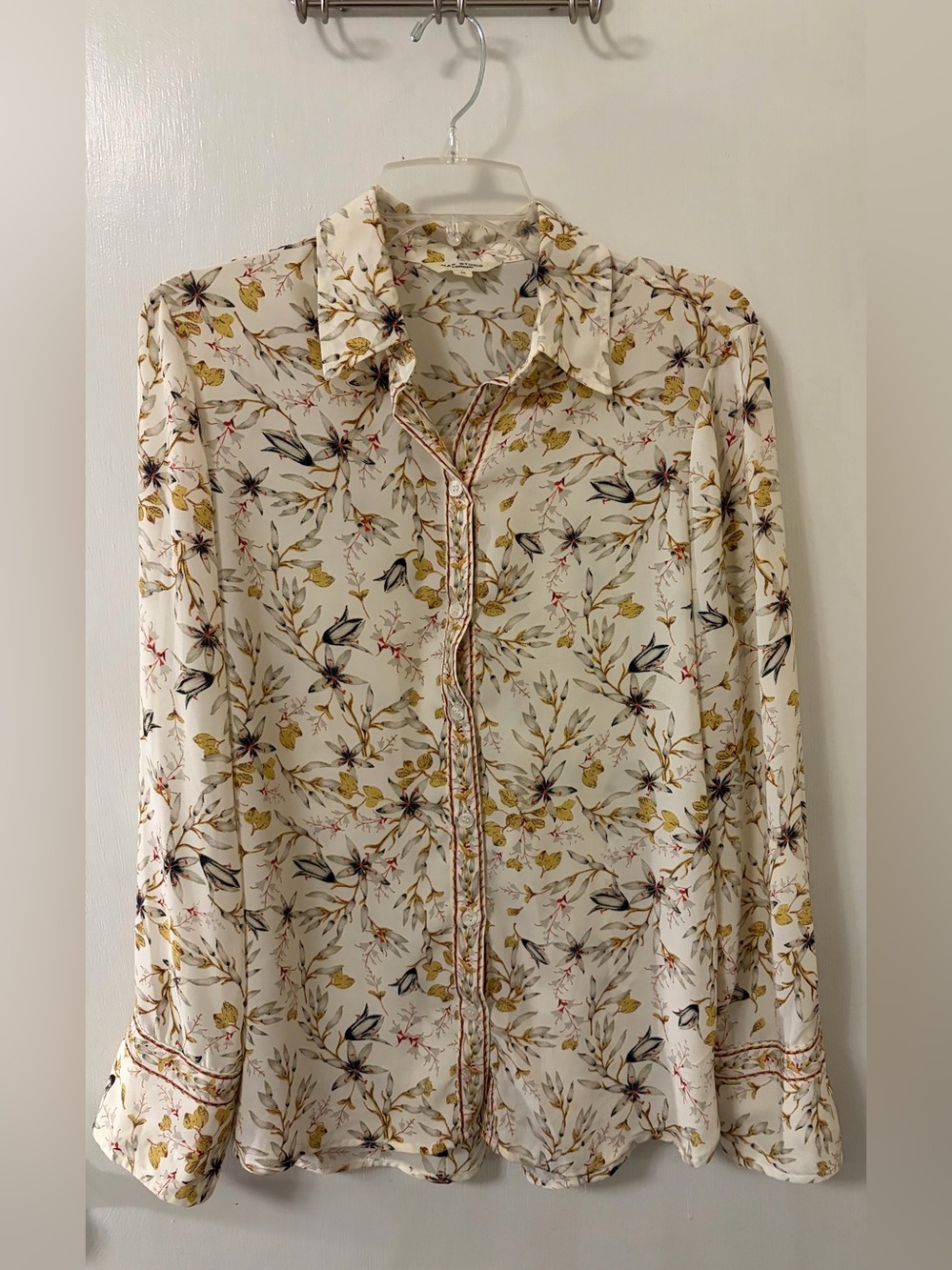Max Studio Cream Floral Print Button-Down Shirt